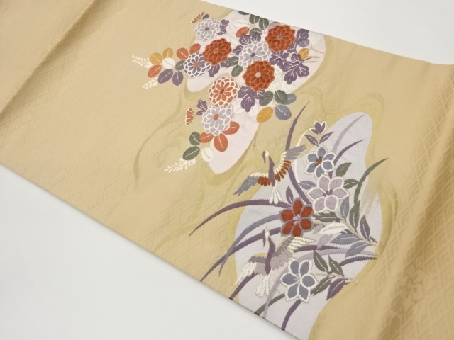 JAPANESE KIMONO / BIRD / CHRYSANTHEMUM / FLOWER LEAF PATTERN WOVEN HIR